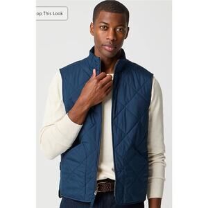 J Crew Quilted Walker Vest Sz L Full Zip Mens Navy Blue Pockets Preppy Outdoor